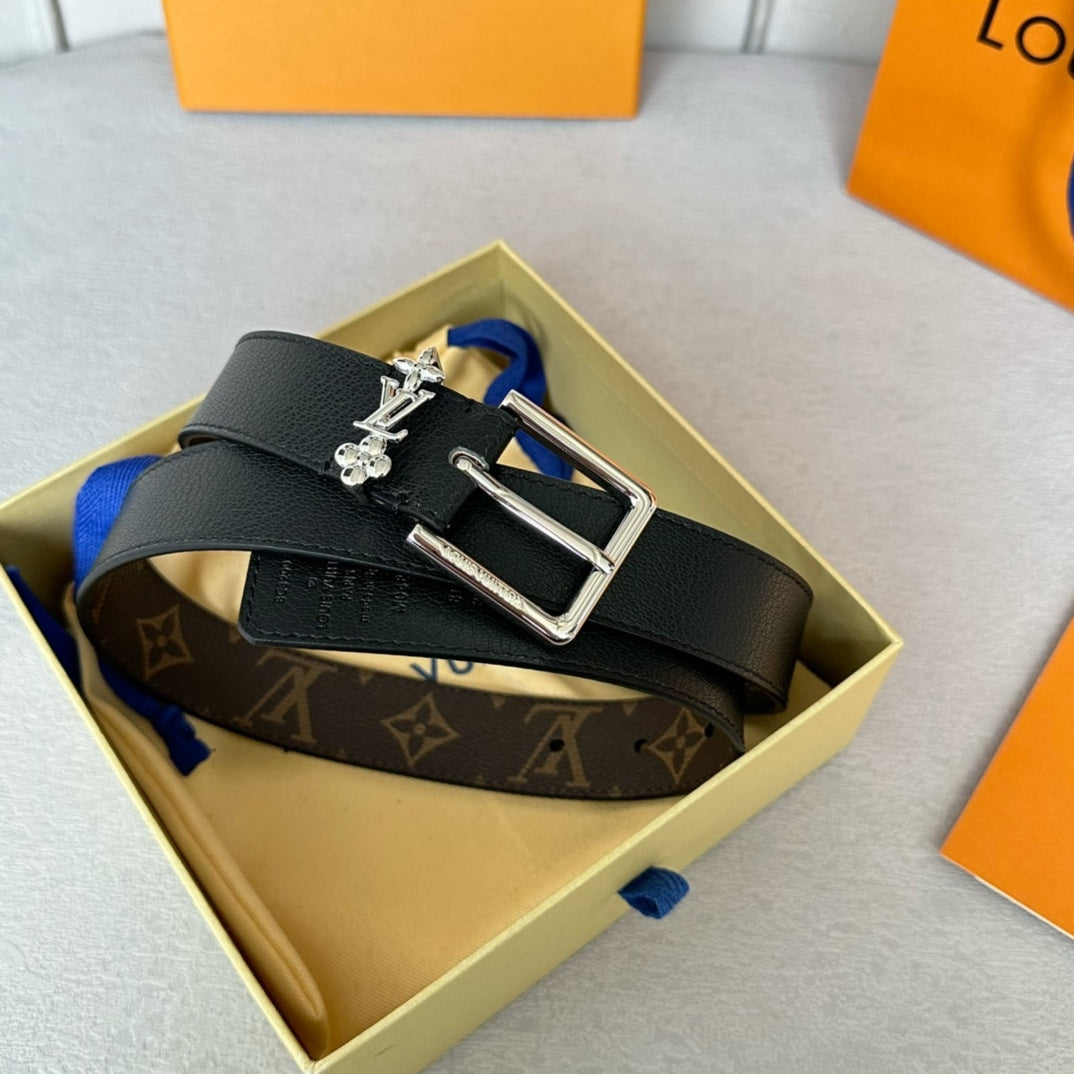 Louis Vuitton Bloom 30mm Belt Silver Buckle Black Brown Leather