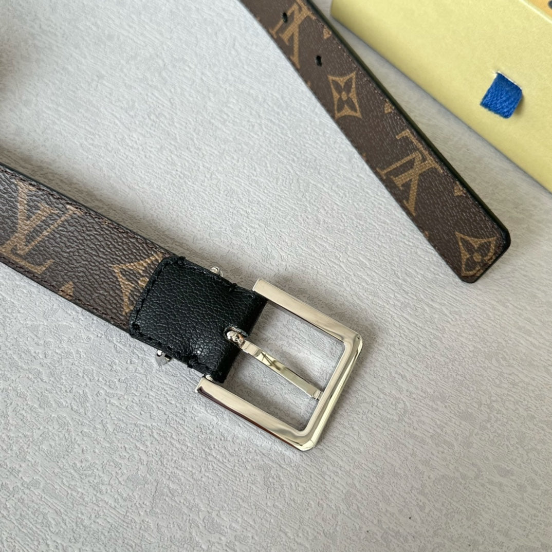 Louis Vuitton Bloom 30mm Belt Silver Buckle Black Brown Leather