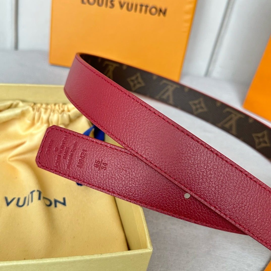 Louis Vuitton Bloom 30mm Belt Silver Buckle Burgundy Brown Leather