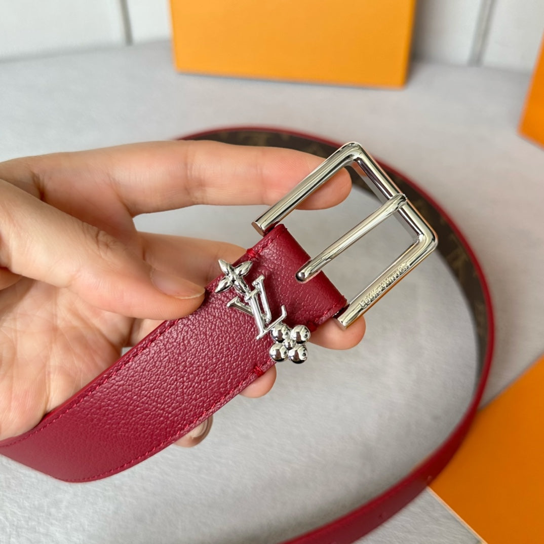 Louis Vuitton Bloom 30mm Belt Silver Buckle Burgundy Brown Leather