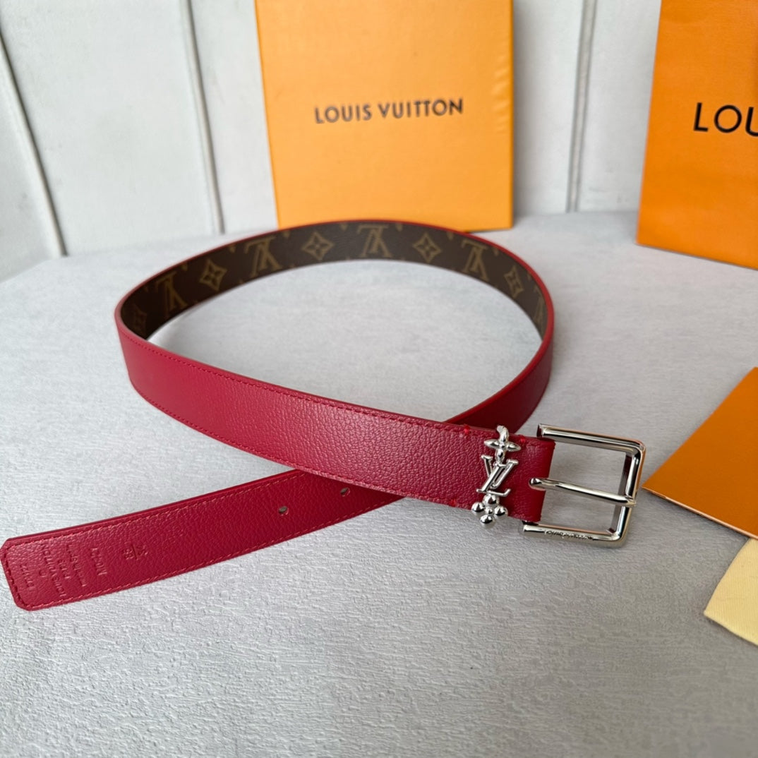 Louis Vuitton Bloom 30mm Belt Silver Buckle Burgundy Brown Leather