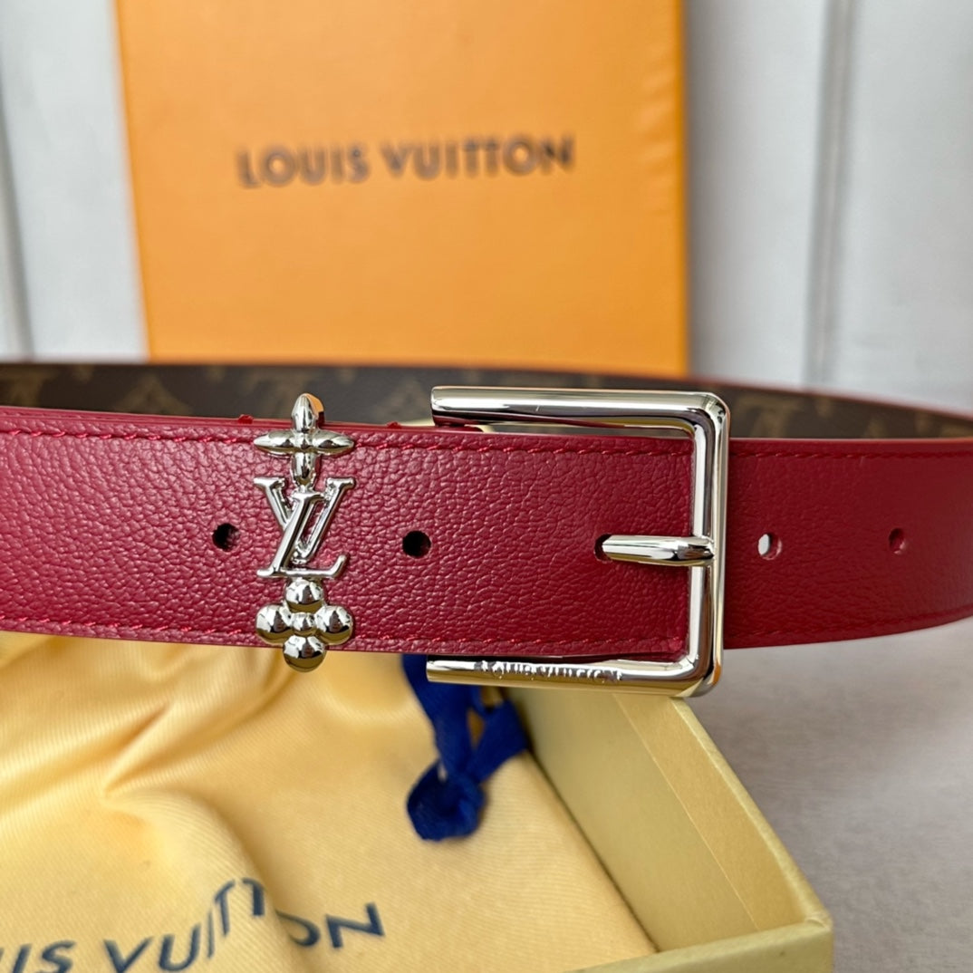 Louis Vuitton Bloom 30mm Belt Silver Buckle Burgundy Brown Leather