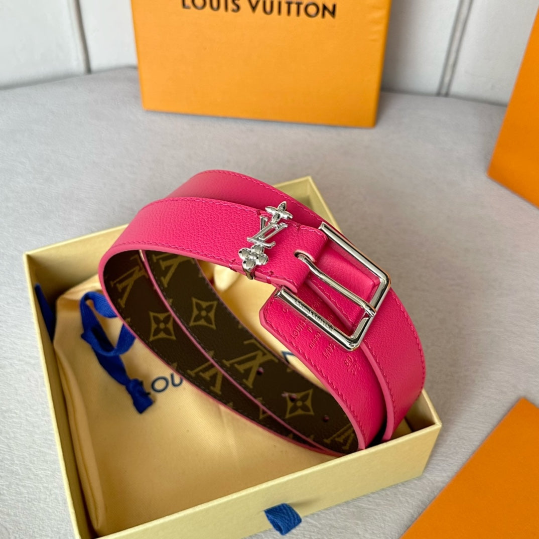 Louis Vuitton Bloom 30mm Belt Silver Buckle Hot Pink Brown Leather