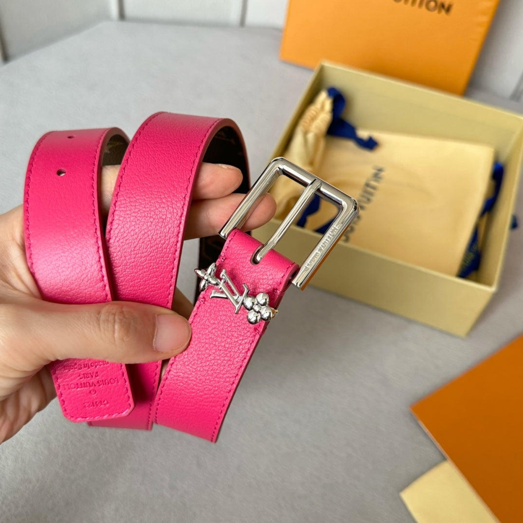 Louis Vuitton Bloom 30mm Belt Silver Buckle Hot Pink Brown Leather