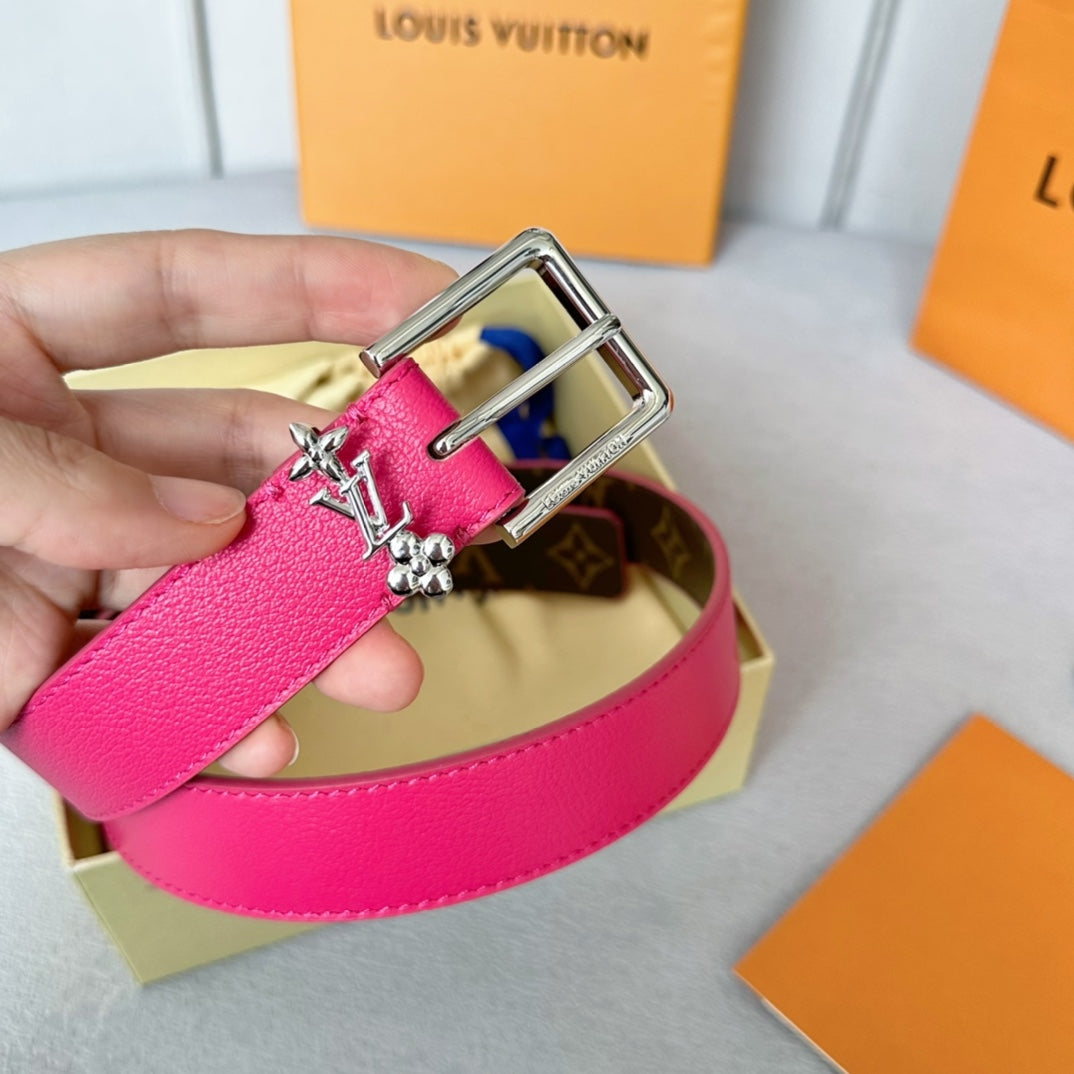 Louis Vuitton Bloom 30mm Belt Silver Buckle Hot Pink Brown Leather