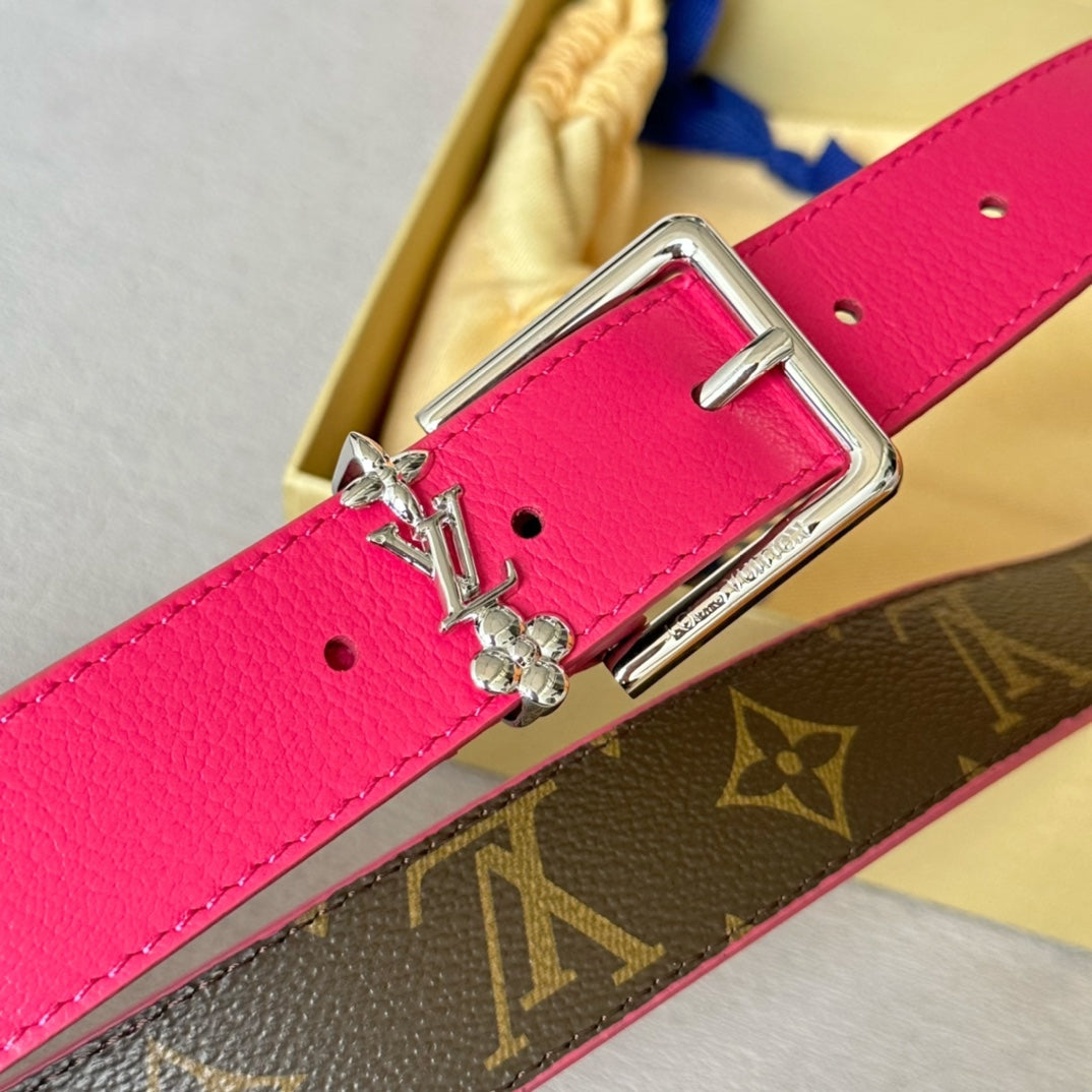 Louis Vuitton Bloom 30mm Belt Silver Buckle Hot Pink Brown Leather
