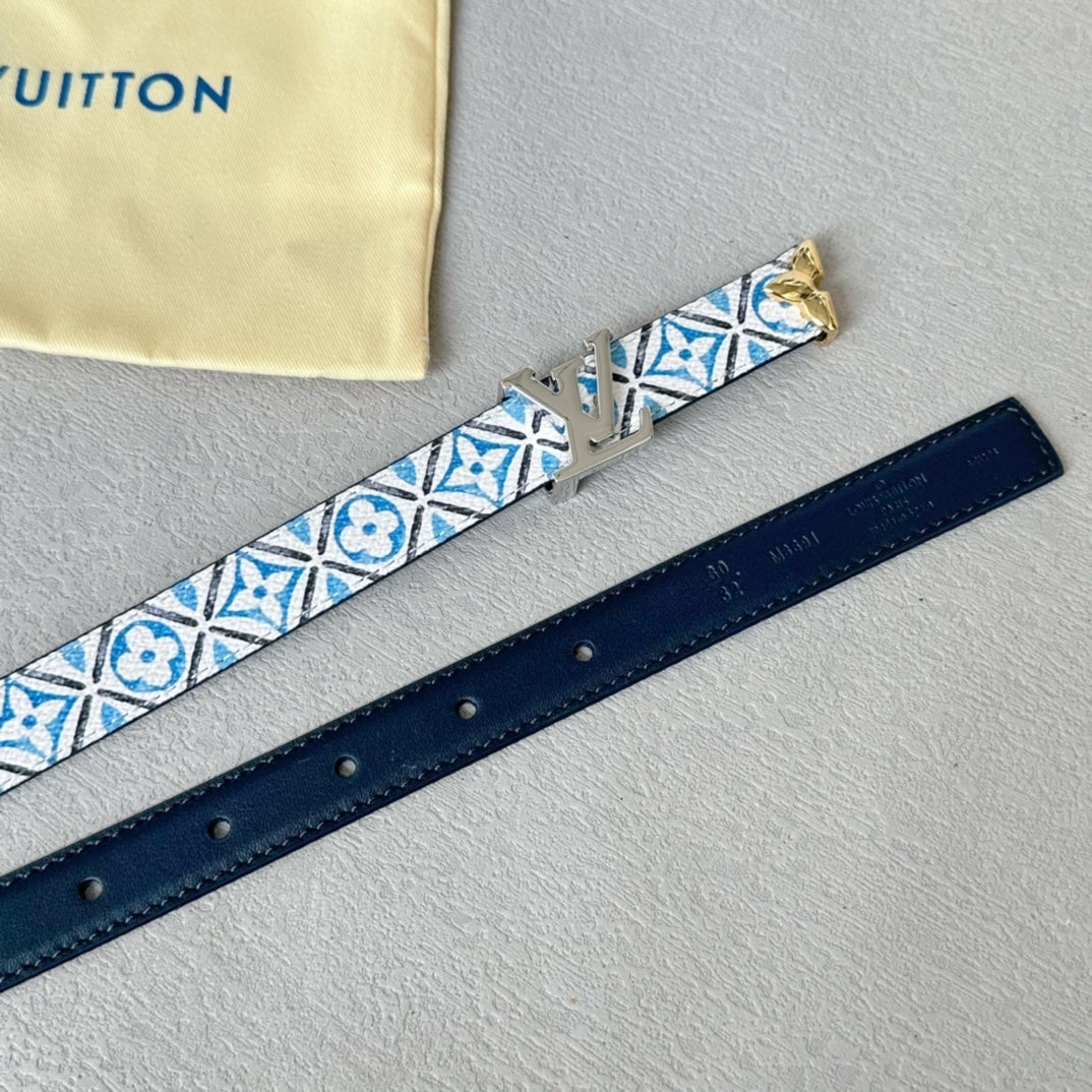 Louis Vuitton Pretty 20mm Reversible Belt Silver Buckle Black White Blue Leather