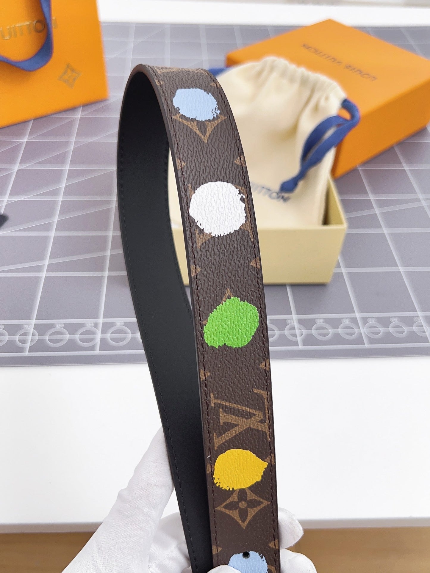 Louis Vuitton Bloom 30mm Mutilcolor Belt Silver Buckle Black Brown Leather