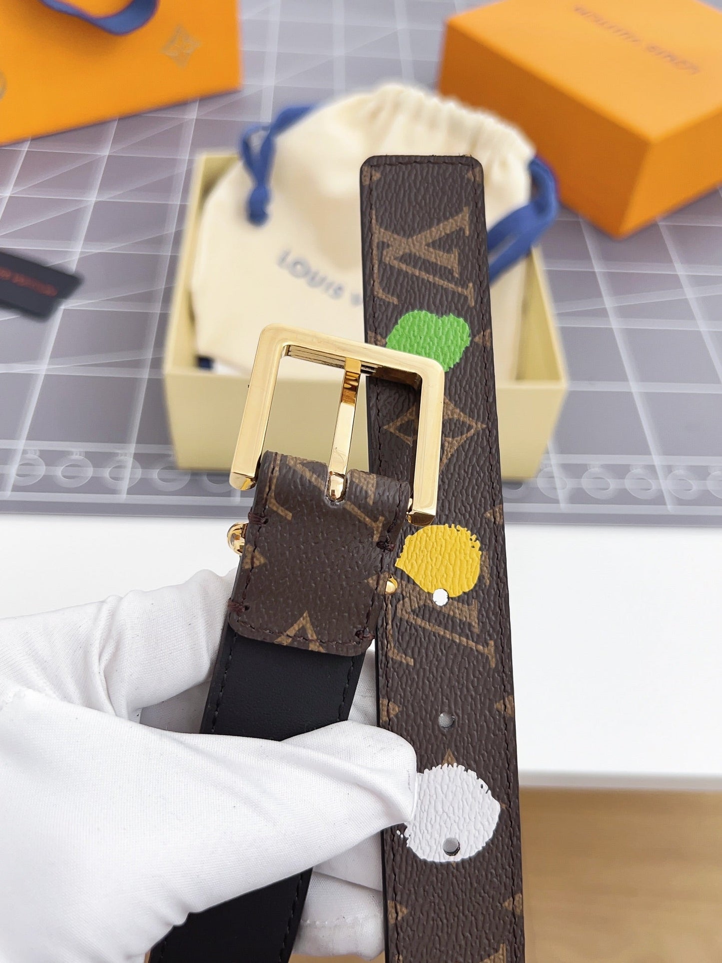 Louis Vuitton Bloom 30mm Mutilcolor Belt Gold Buckle Black Brown Leather