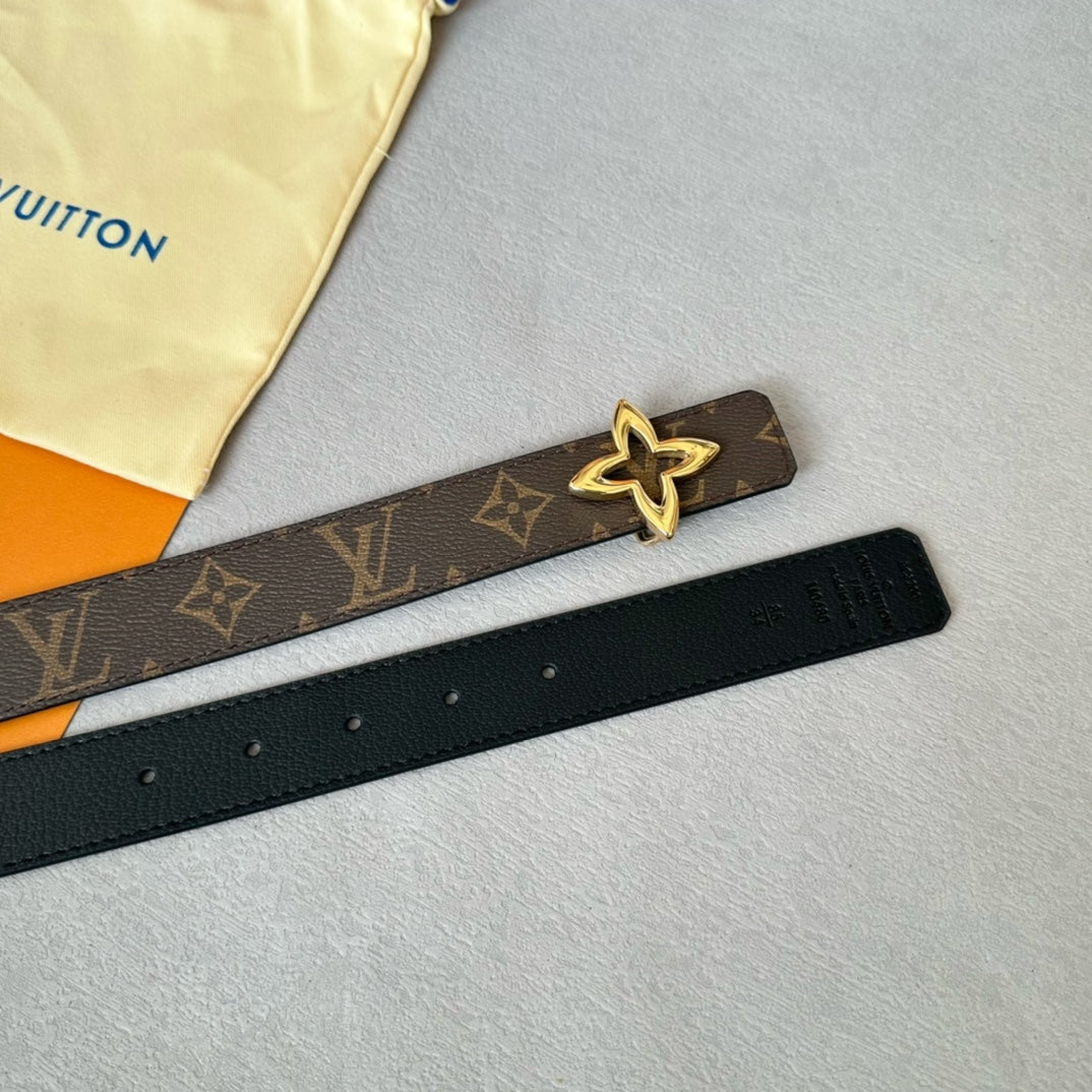 Louis Vuitton Flowergram 30mm Reversible Belt Gold Buckle Black Brown Leather