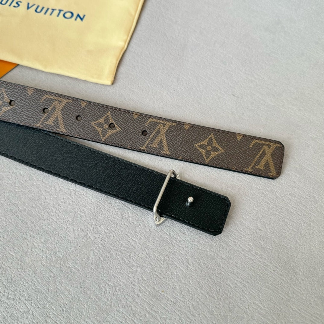 Louis Vuitton Flowergram 30mm Reversible Belt Silver Buckle Black Brown Leather