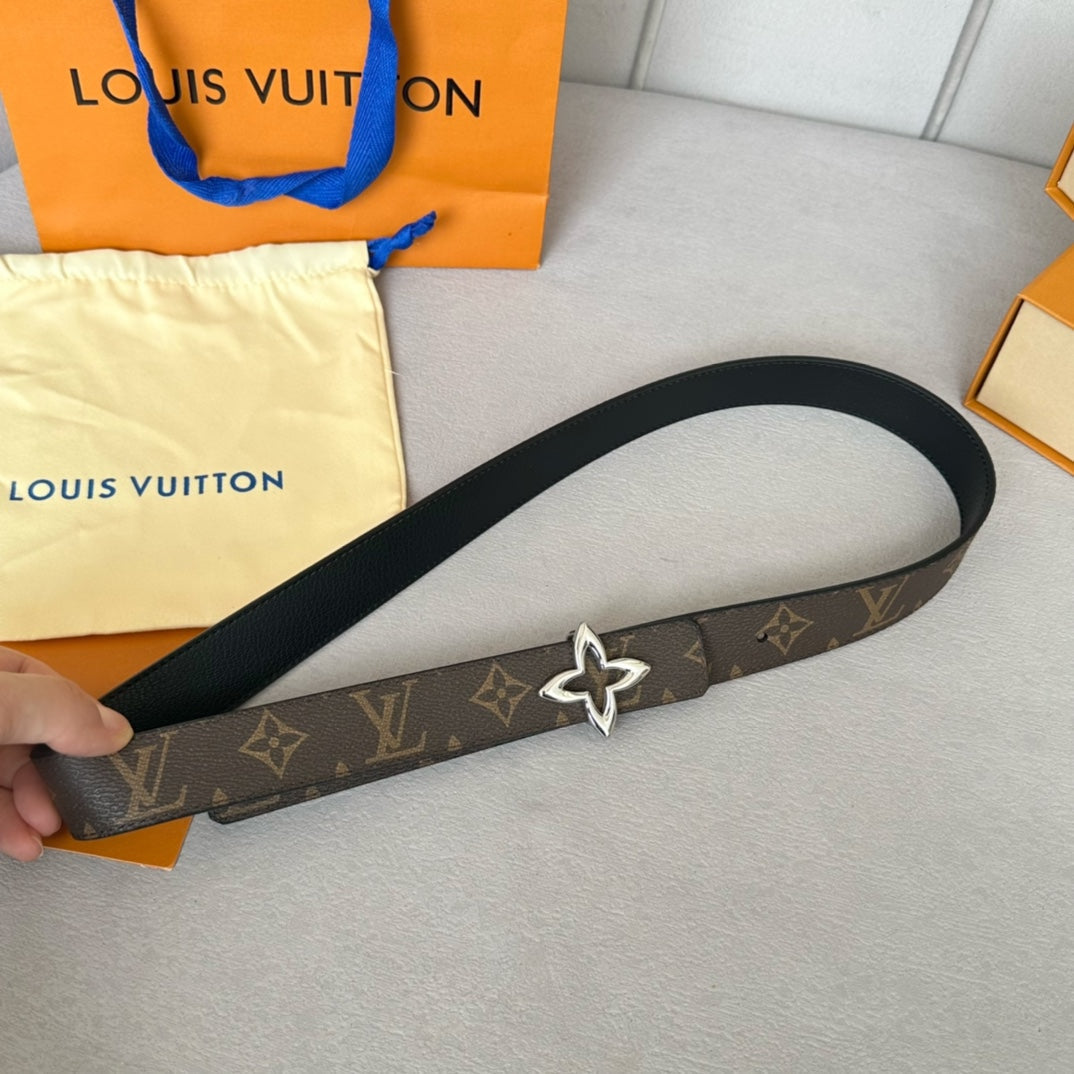 Louis Vuitton Flowergram 30mm Reversible Belt Silver Buckle Black Brown Leather