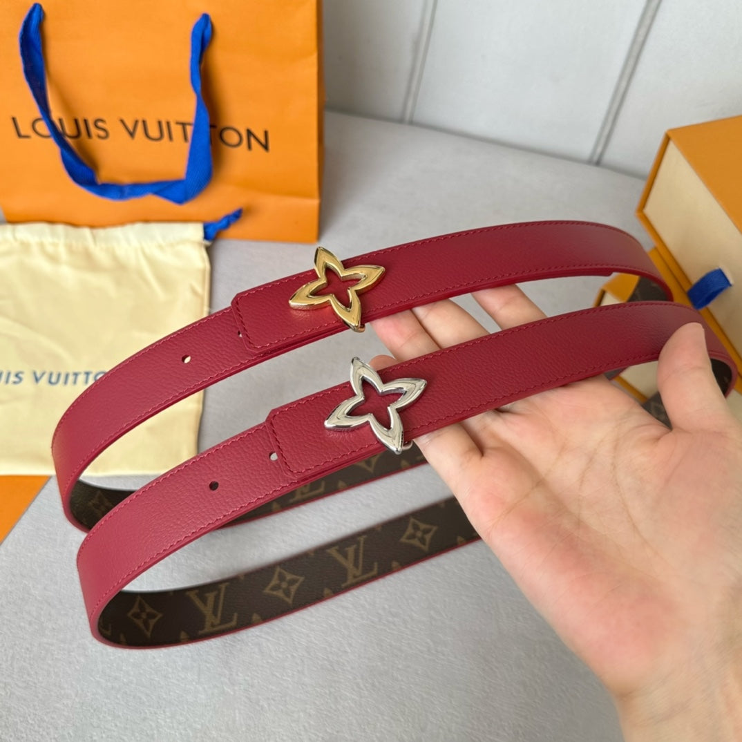 Louis Vuitton Flowergram 30mm Reversible Belt Silver Buckle Burgundy Brown Leather