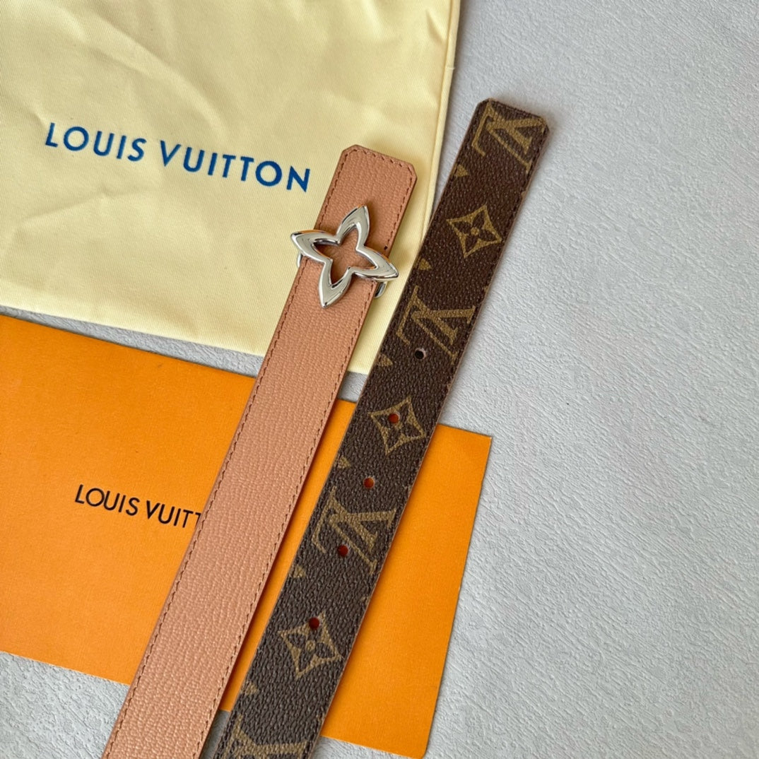 Louis Vuitton Flowergram 30mm Reversible Belt Silver Buckle Beige Brown Leather