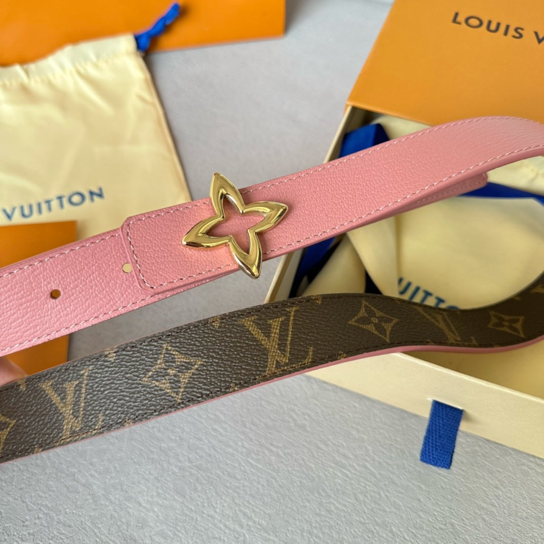 Louis Vuitton Flowergram 30mm Reversible Belt Gold Buckle Pink Brown Leather