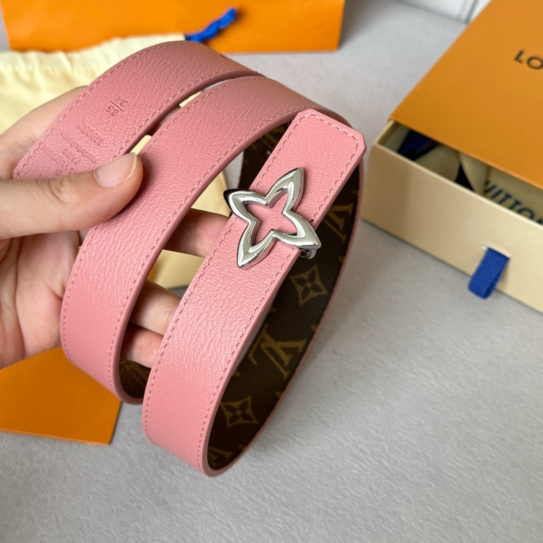 Louis Vuitton Flowergram 30mm Reversible Belt Silver Buckle Pink Brown Leather