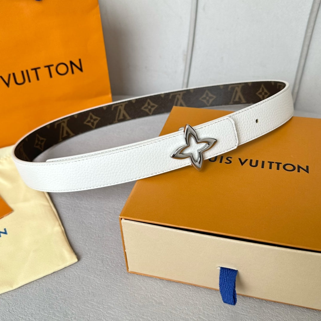 Louis Vuitton Flowergram 30mm Reversible Belt Silver Buckle White Brown Leather