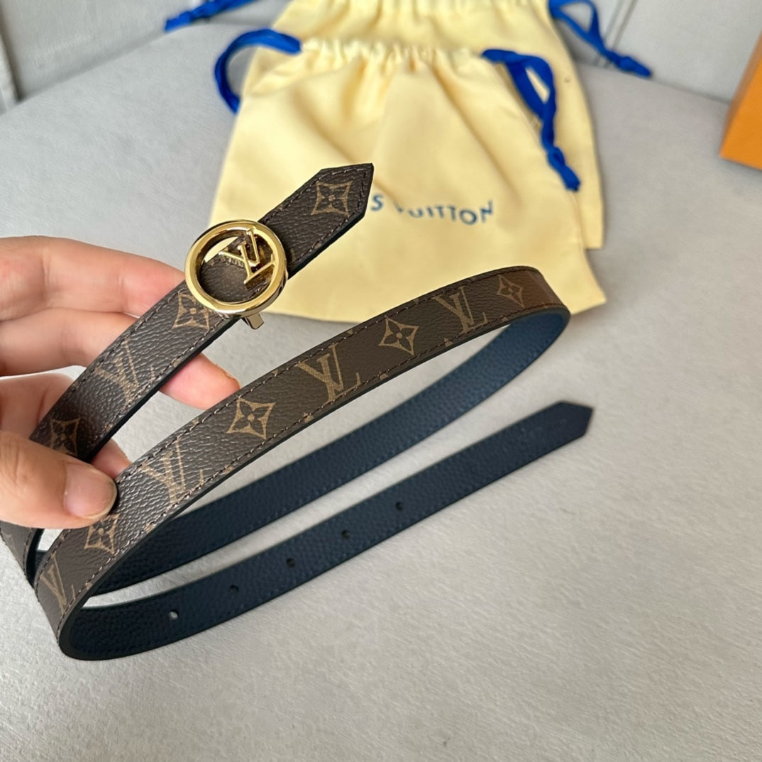 Louis Vuitton Circle 20mm Reversible Belt Gold Buckle Navy Blue Brown Leather