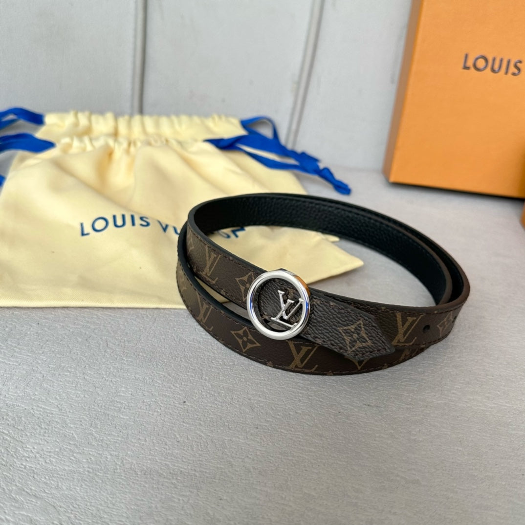 Louis Vuitton Circle 20mm Reversible Belt Silver Buckle Black Brown Leather
