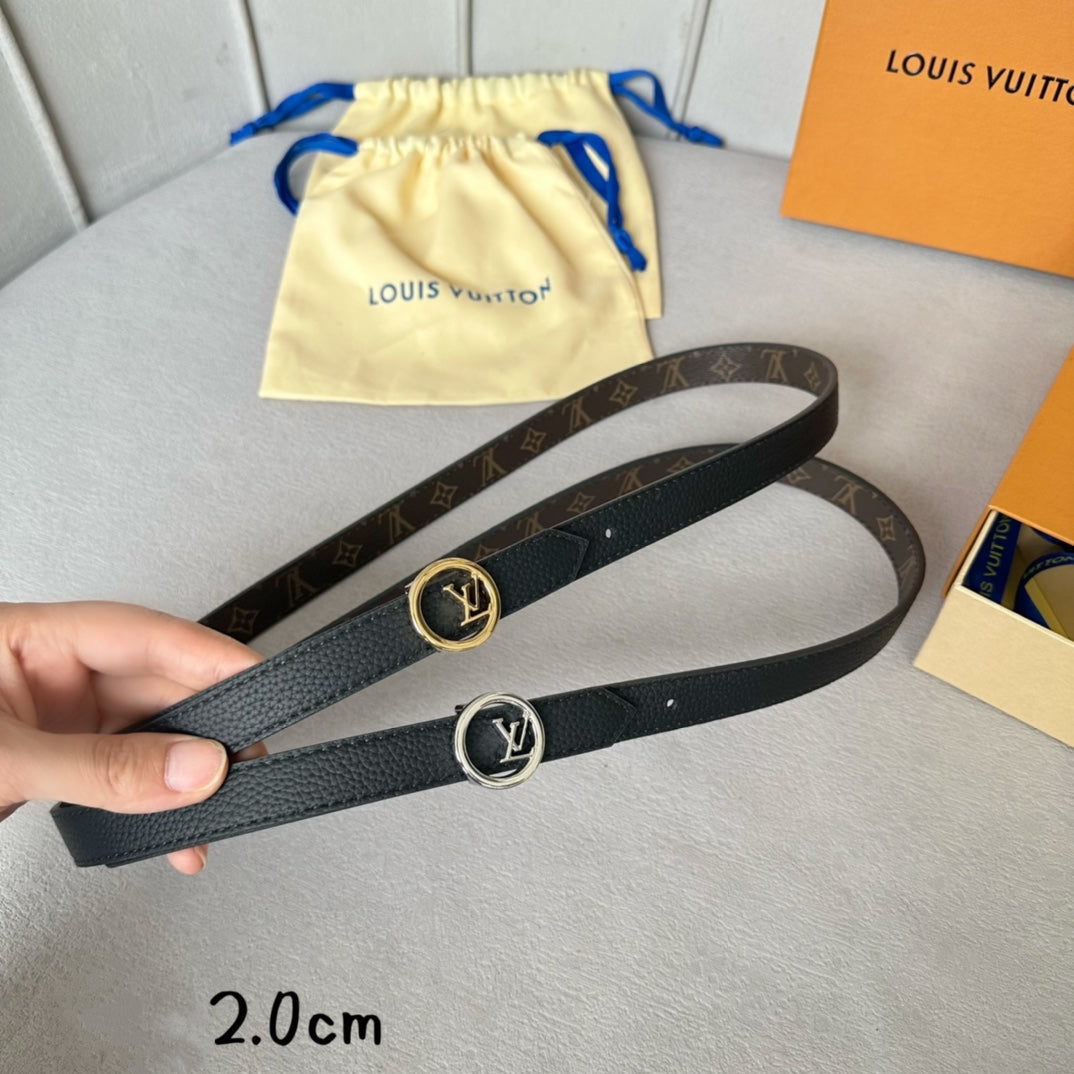 Louis Vuitton Circle 20mm Reversible Belt Silver Buckle Black Brown Leather
