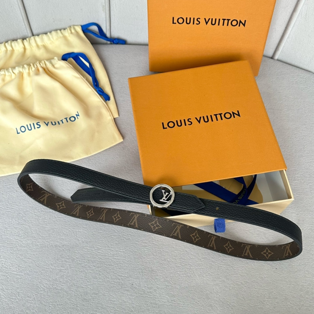Louis Vuitton Circle 20mm Reversible Belt Silver Buckle Black Brown Leather