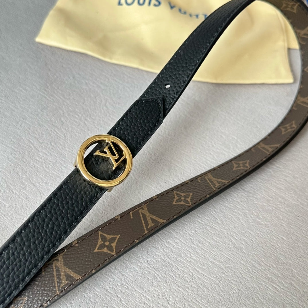 Louis Vuitton Circle 20mm Reversible Belt Gold Buckle Black Brown Leather