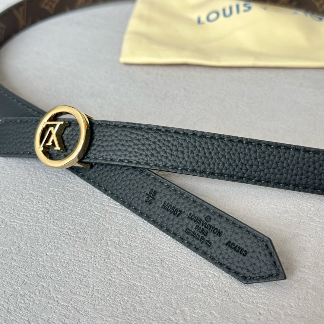 Louis Vuitton Circle 20mm Reversible Belt Gold Buckle Black Brown Leather