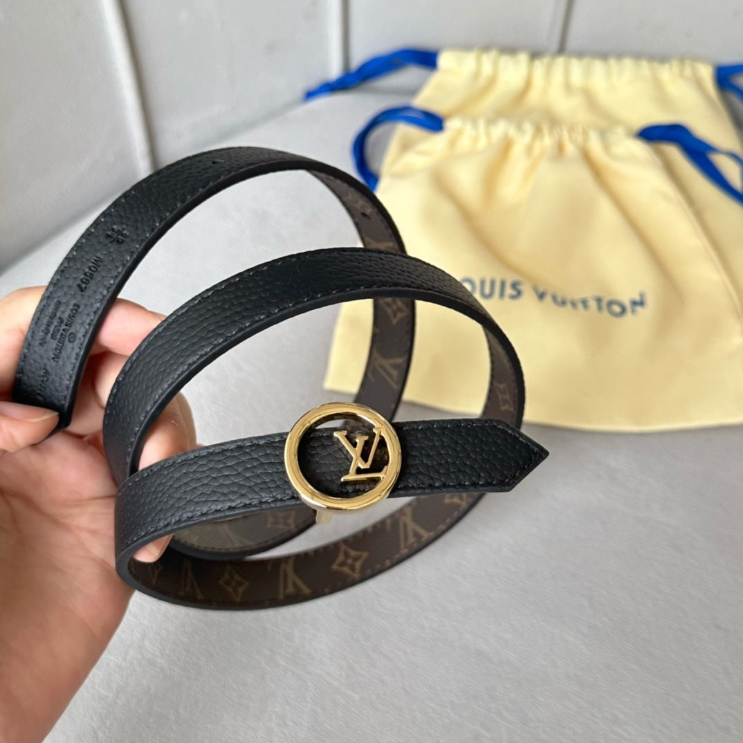 Louis Vuitton Circle 20mm Reversible Belt Gold Buckle Black Brown Leather