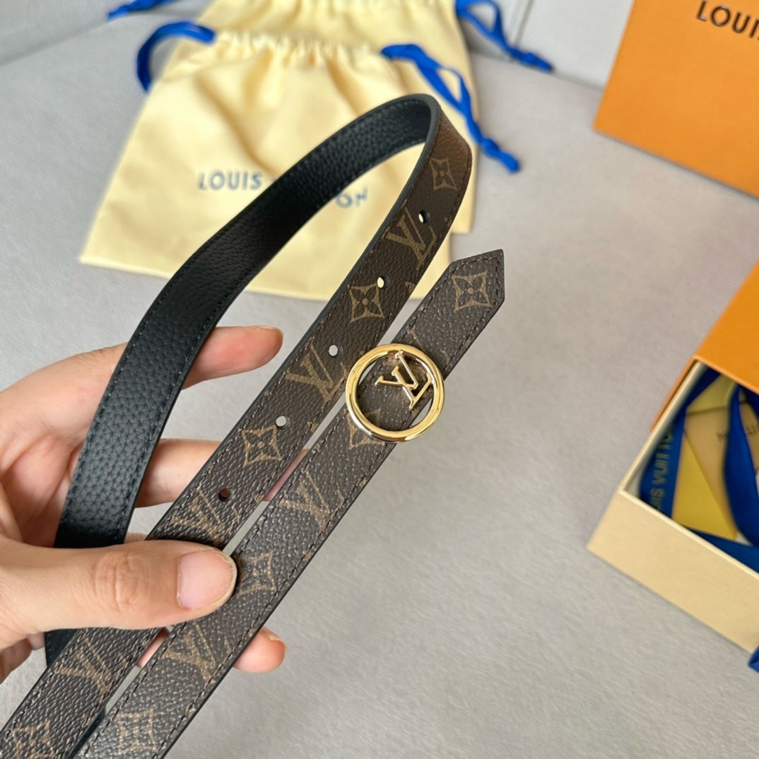 Louis Vuitton Circle 20mm Reversible Belt Gold Buckle Black Brown Leather