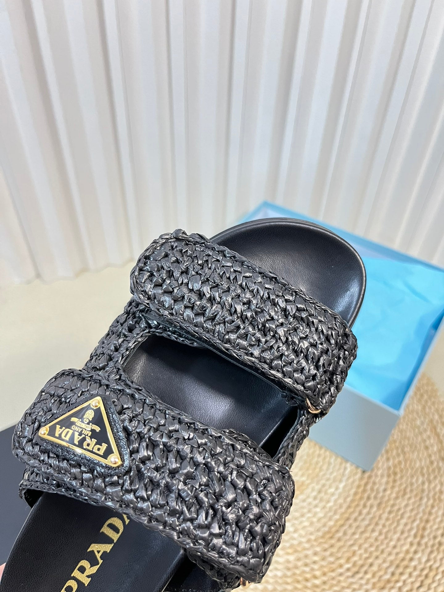 PRADA Raffia Cork Slide 40 Black