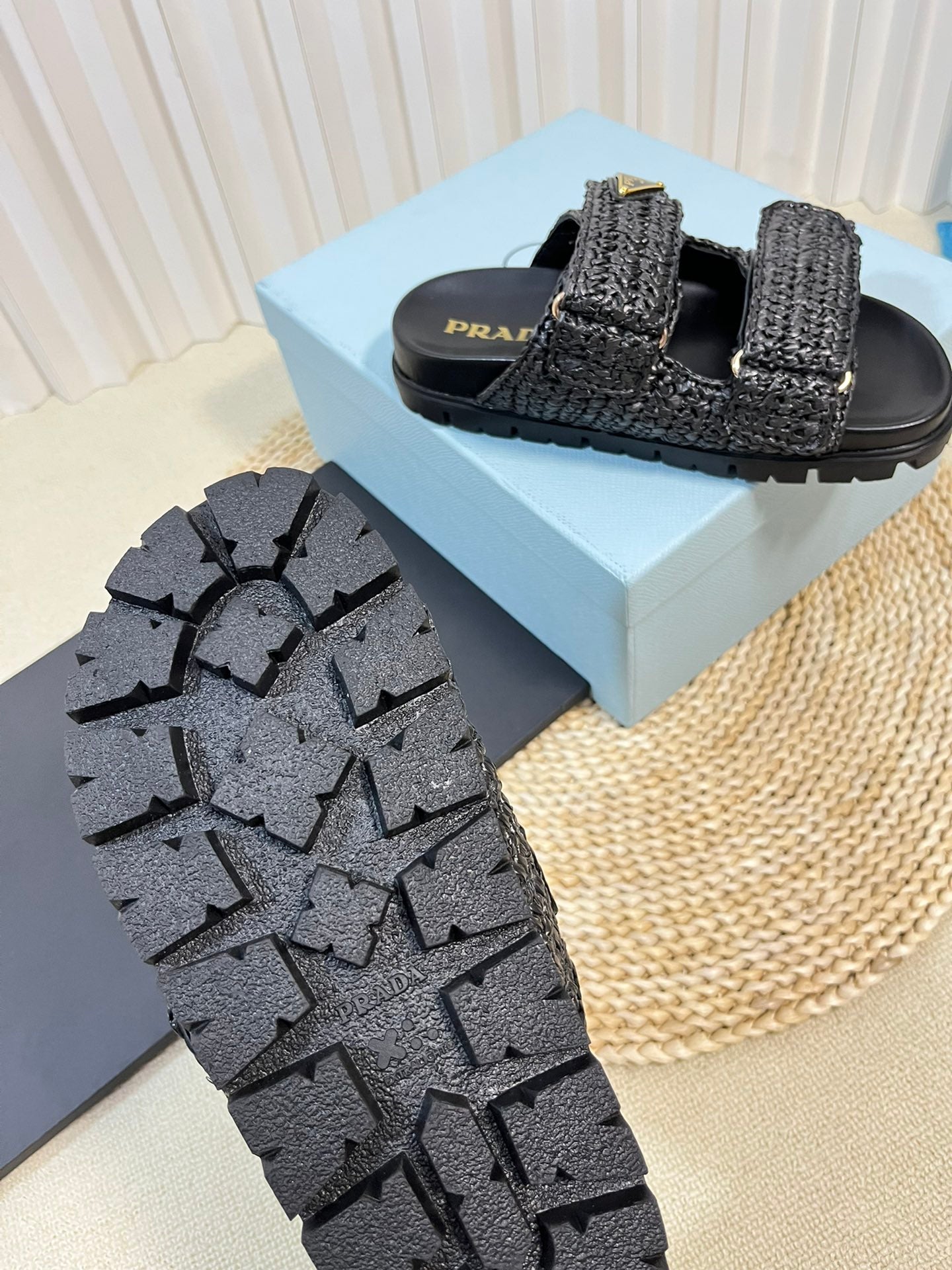 PRADA Raffia Cork Slide 40 Black
