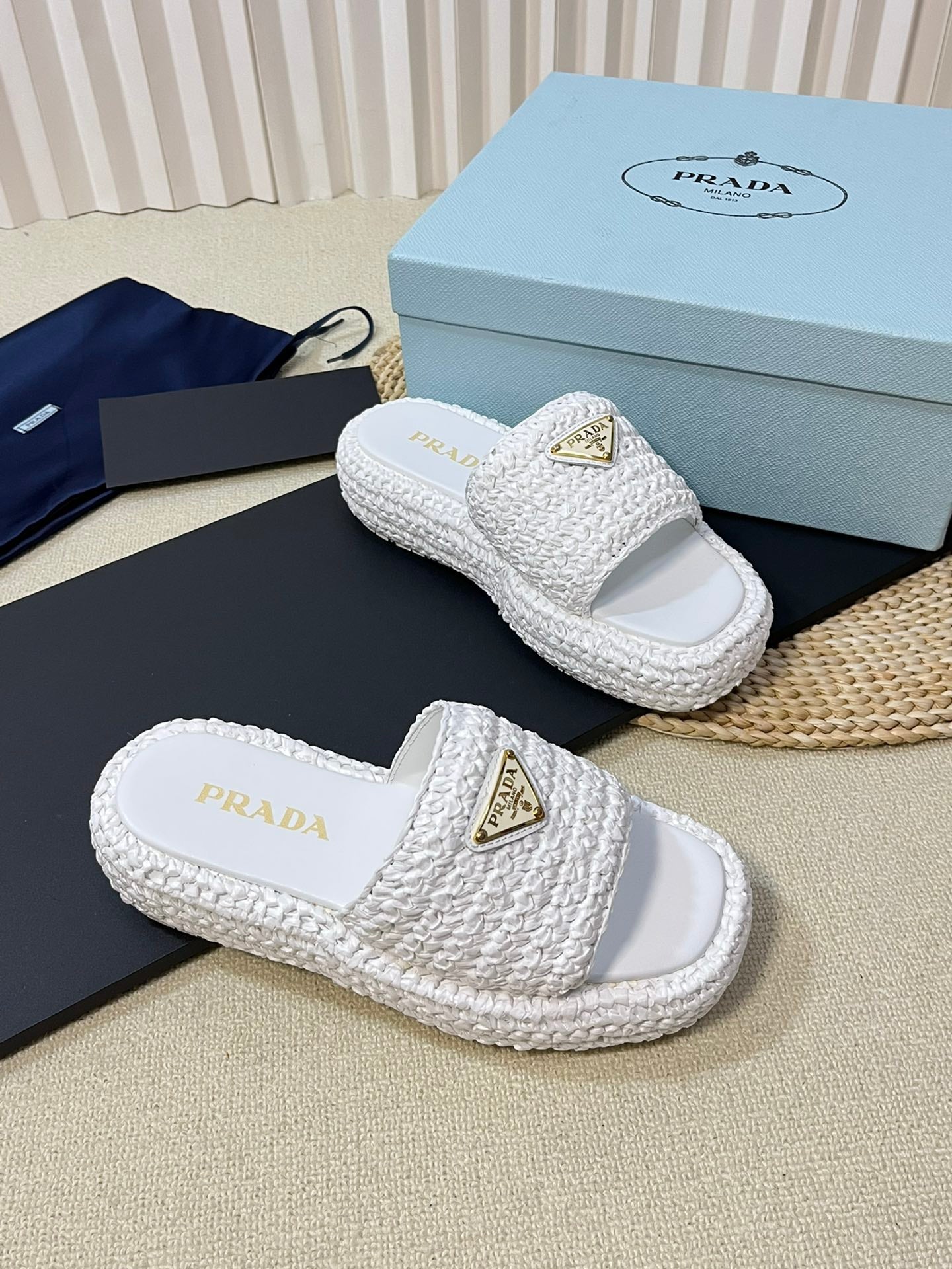 PRADA Crochet Flatform Slides 40 White