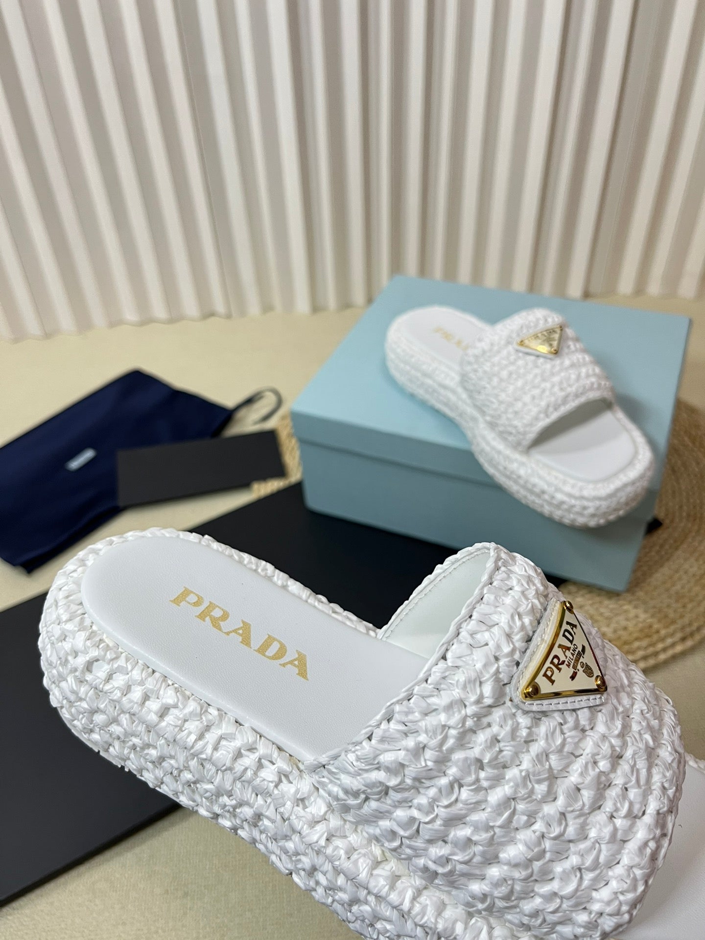 PRADA Crochet Flatform Slides 40 White