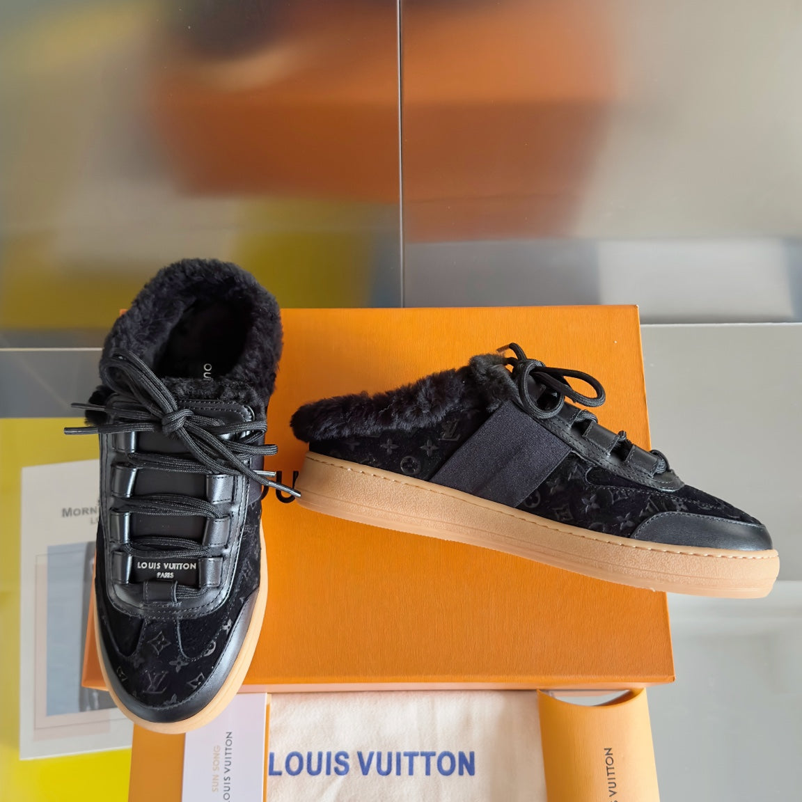 Louis Vuitton Lous Open Back Sneaker 30mm Black Monogram Suede