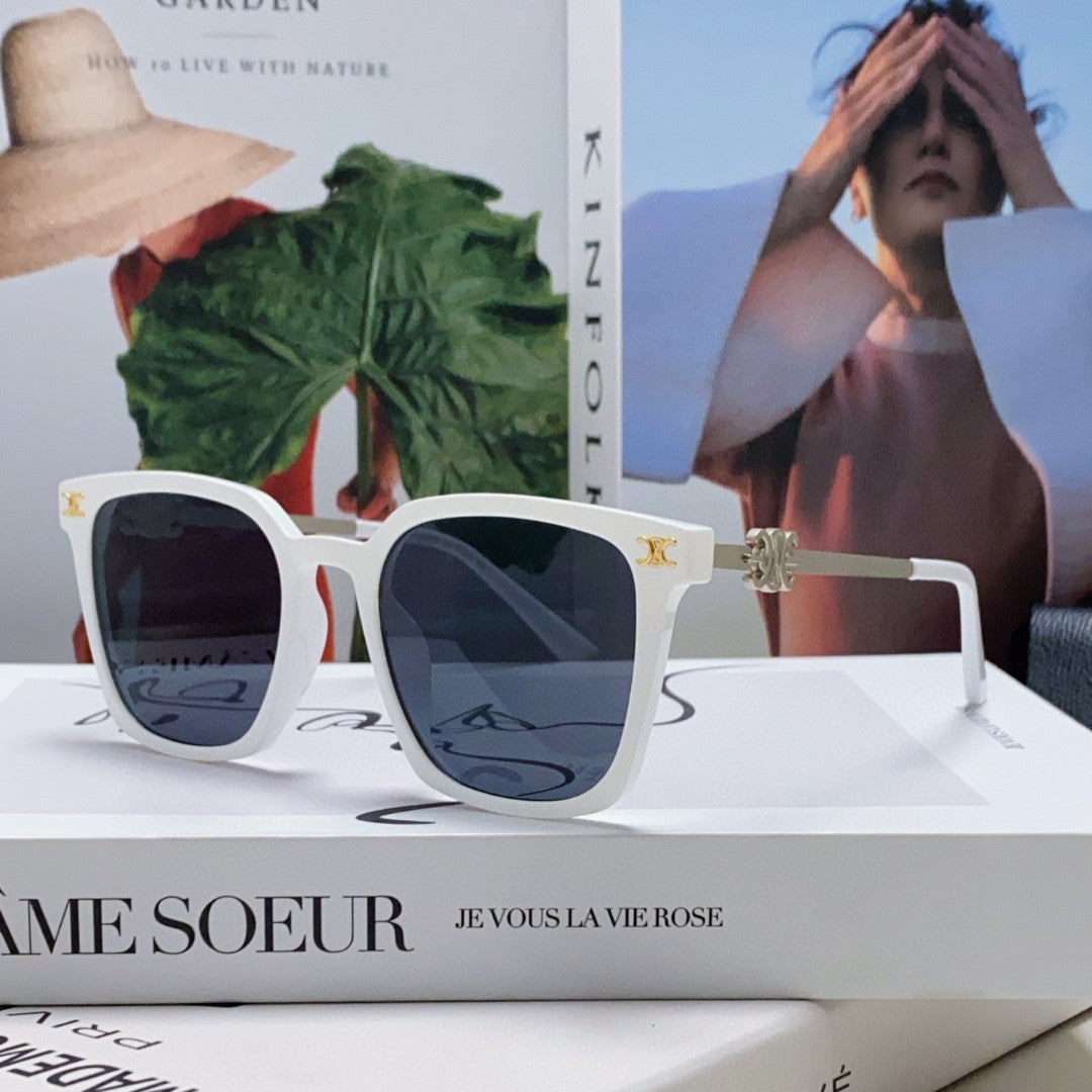Celine TRIOMPHE SUNGLASS 497817 IN WHITE METAL BLACK LENSES