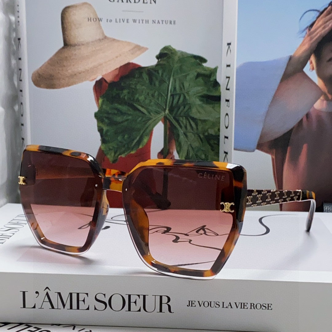Celine TRIOMPHE SUNGLASS 497830 IN HAVANA ACETATE EMBOSSED LOGO