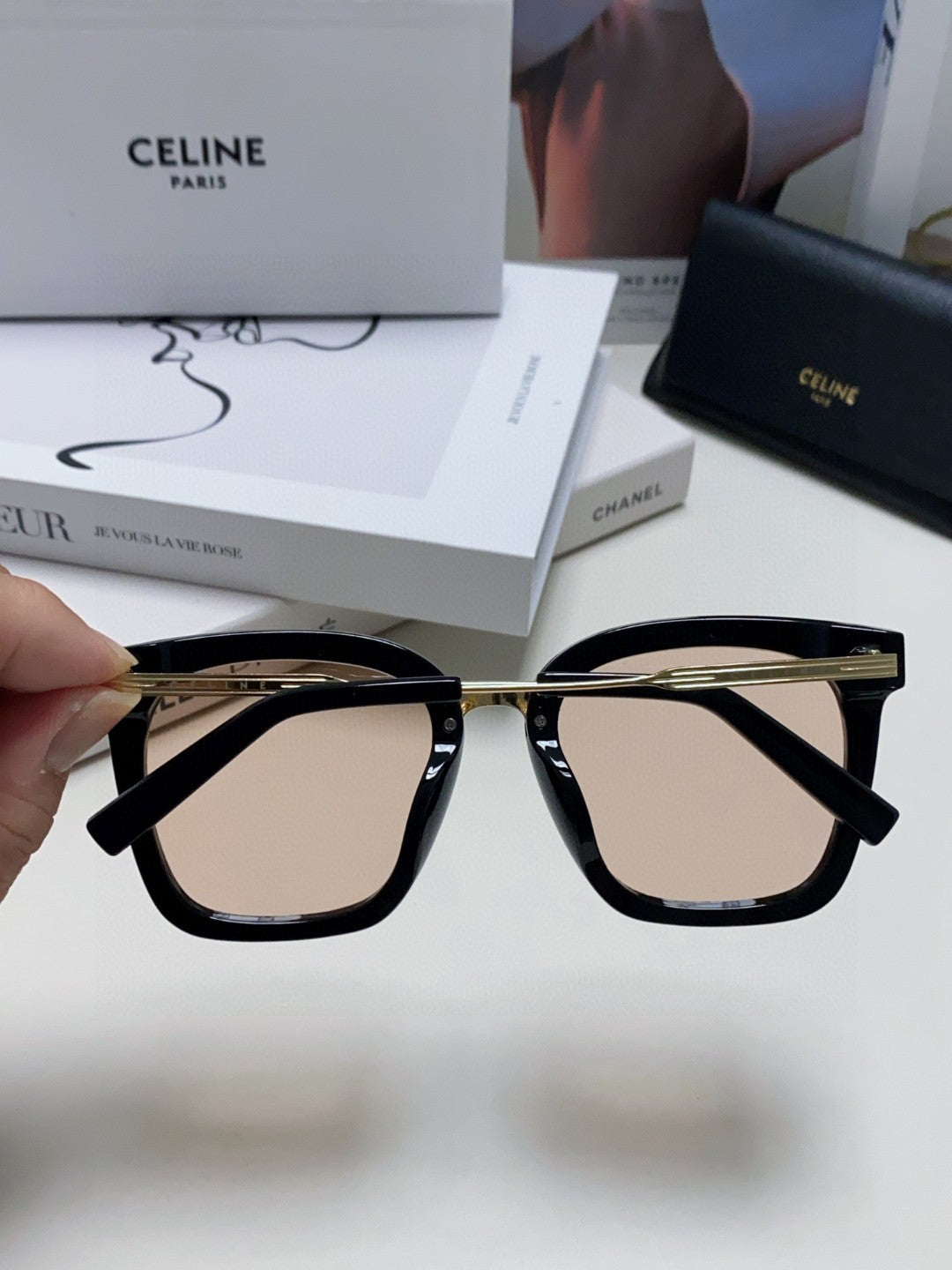 Celine TRIOMPHE SUNGLASSES 548589 IN BLACK ACETATE GRADIENT SMOKE LENSES