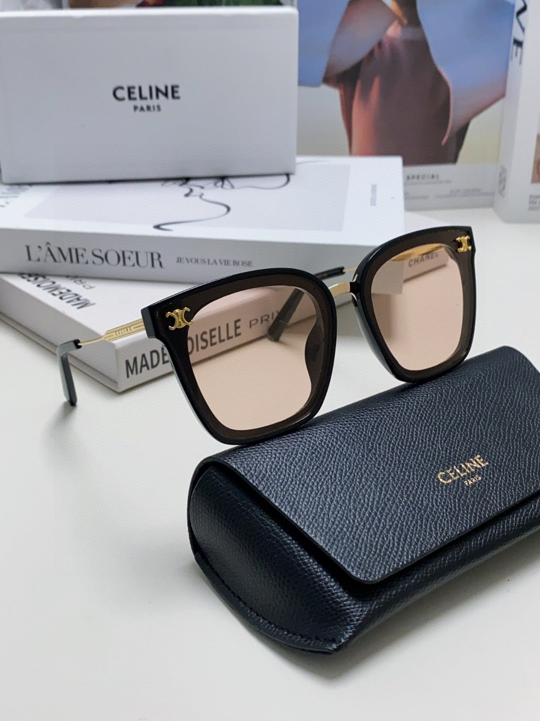Celine TRIOMPHE SUNGLASSES 548589 IN BLACK ACETATE GRADIENT SMOKE LENSES
