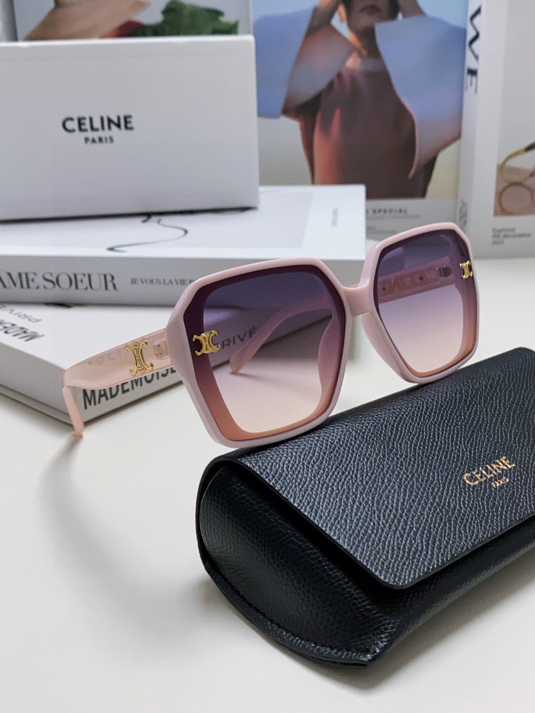 Celine TRIOMPHE SUNGLASSES 548592 IN PINK ACETATE
