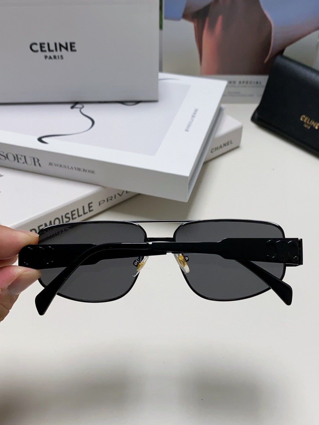 Celine TRIOMPHE SUNGLASS 512996 IN BLACK METAL