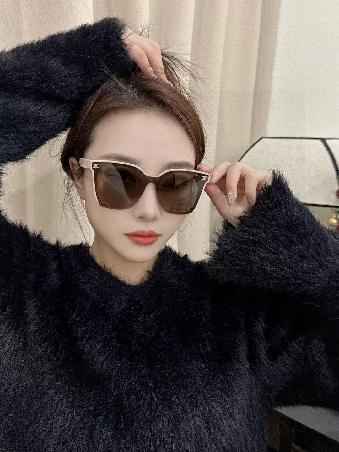 Celine TRIOMPHE SUNGLASSES 552774 IN BABY PINK ACETATE TEXT LOGO