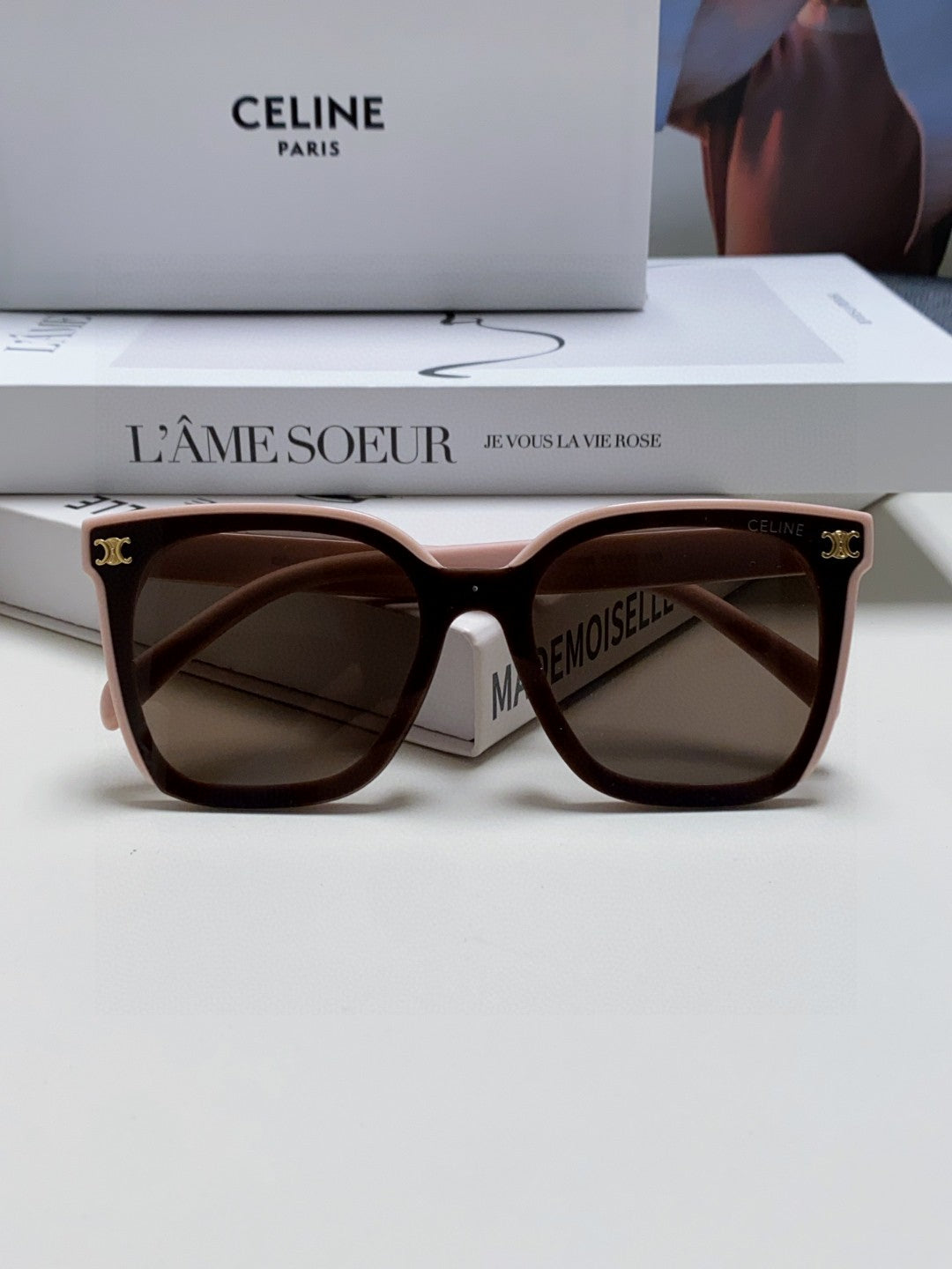 Celine TRIOMPHE SUNGLASSES 552774 IN BABY PINK ACETATE TEXT LOGO