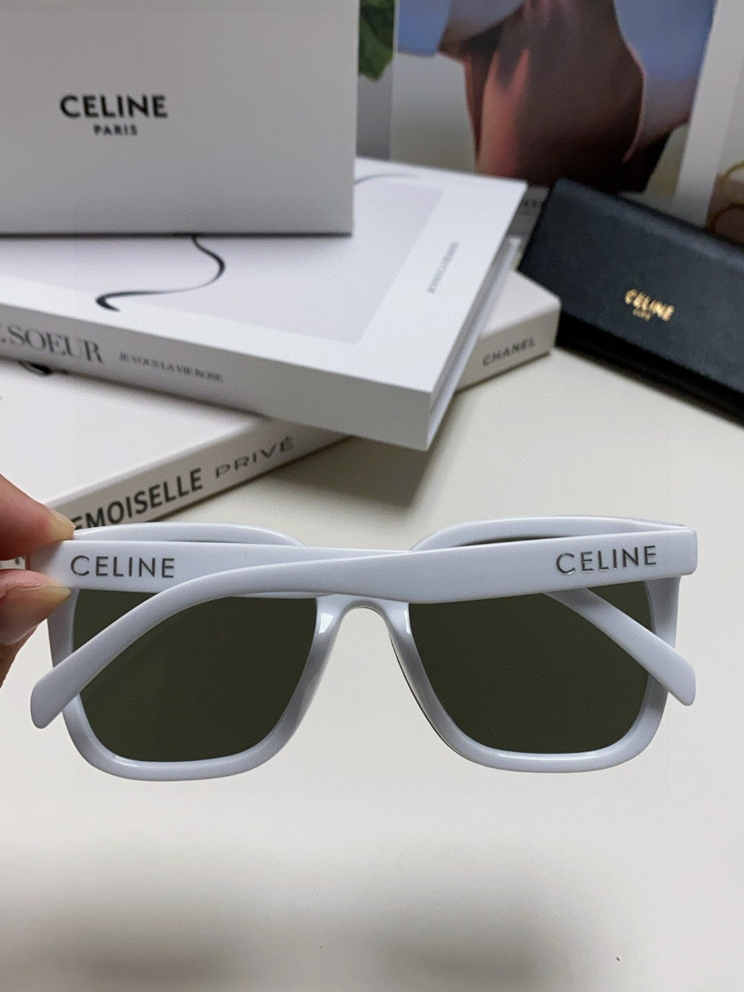 Celine TRIOMPHE SUNGLASSES 552775 IN WHITE ACETATE TEXT LOGO