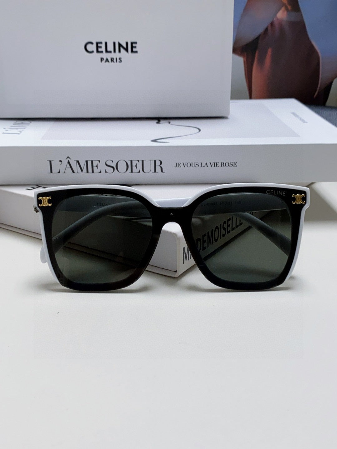 Celine TRIOMPHE SUNGLASSES 552775 IN WHITE ACETATE TEXT LOGO
