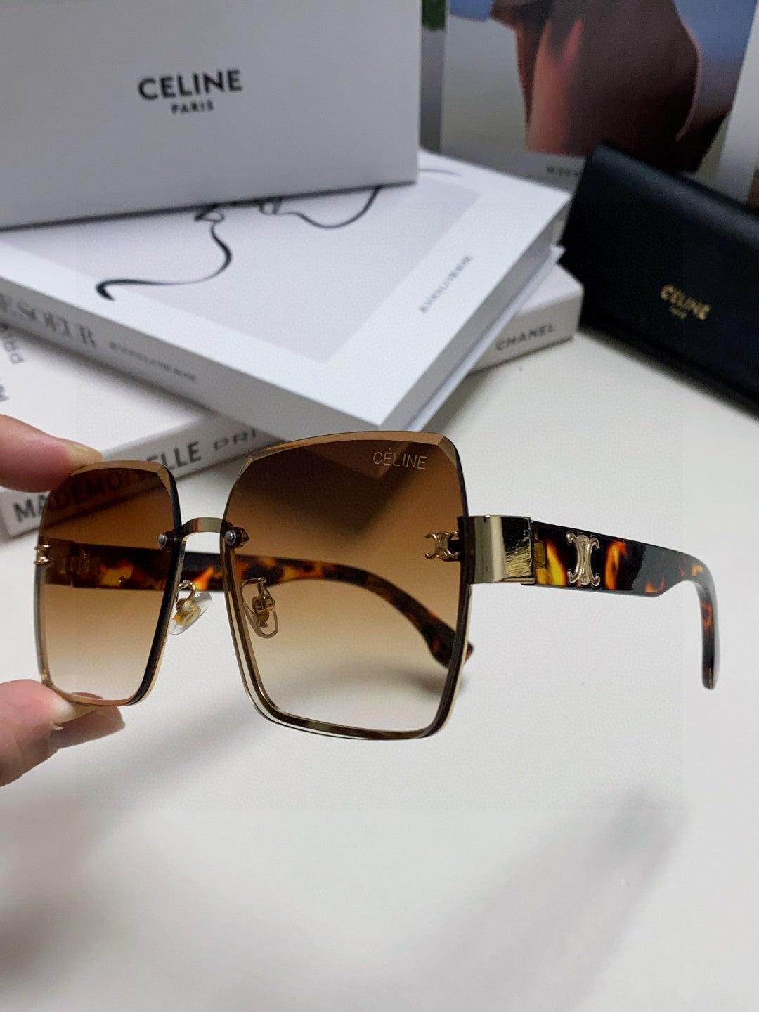 Celine TRIOMPHE SQUARE SUNGLASSES 552781 IN HAVANA ACETATE