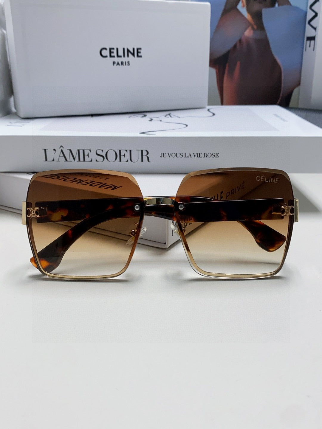 Celine TRIOMPHE SQUARE SUNGLASSES 552781 IN HAVANA ACETATE