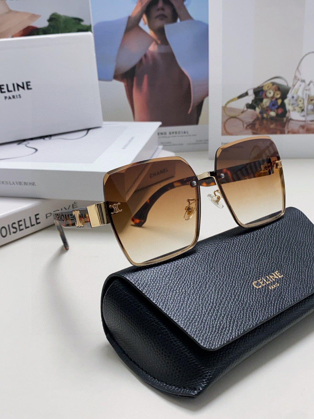 Celine TRIOMPHE SQUARE SUNGLASSES 552781 IN HAVANA ACETATE