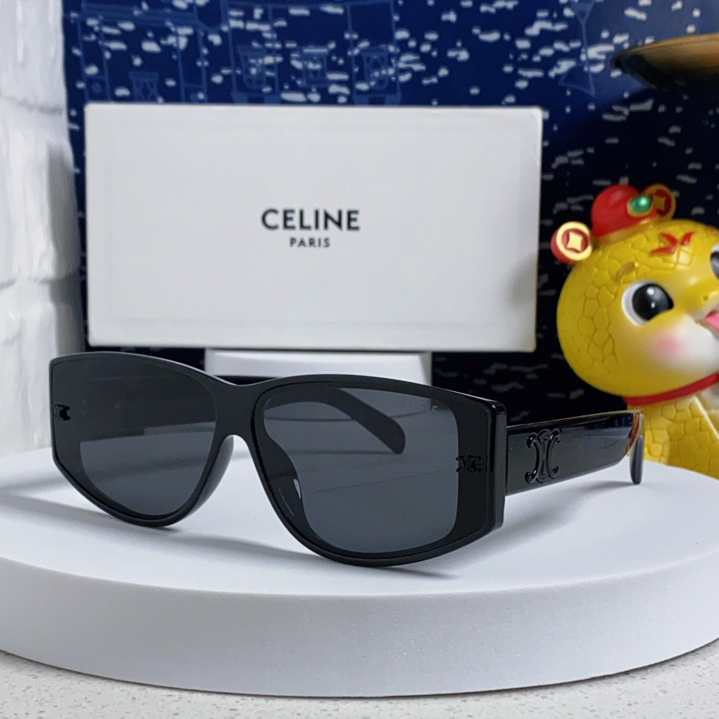 Celine TRIOMPHE SUNGLASS 533221 IN BLACK ACETATE BLACK LOGO