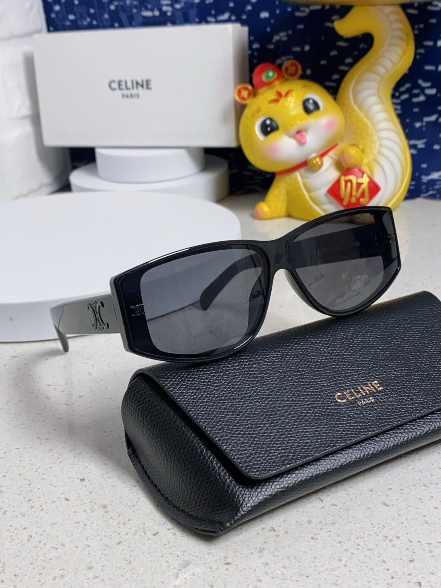 Celine TRIOMPHE SUNGLASS 533221 IN BLACK ACETATE BLACK LOGO