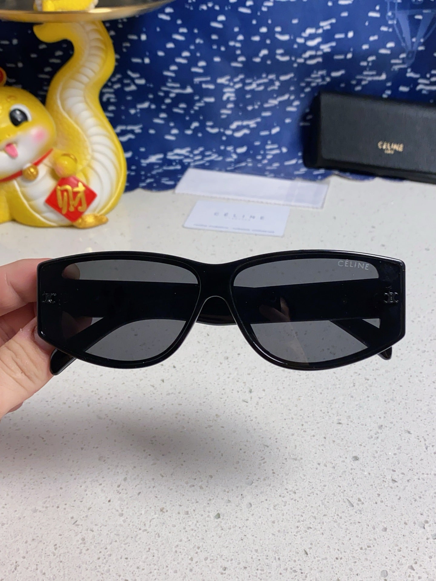 Celine TRIOMPHE SUNGLASS 533221 IN BLACK ACETATE BLACK LOGO